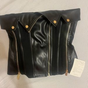 Miss Circle Leather Zipper Corset- Merlina Black Vegan Leather Bustier Top